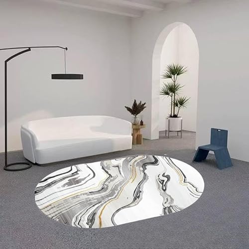 Moderner ovaler Teppich für Wohnzimmer, Grau und Gold, abstraktes Design, Schlafzimmer, Nachttisch, weicher Teppich, 70 x 140 cm von Generisch