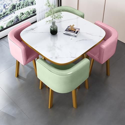 Moderner quadratischer Esstisch Set mit 4 Stühlen Couchtisch und Stuhl Kombination für Balkon Wohnzimmer Rosa und Grün Kombination von Generisch