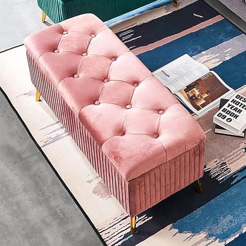Moderner rechteckiger Hocker aus Samt für Wohnzimmer und Schlafzimmer, mit verstecktem Fach (Größe: 80 x 39 x 45 cm, Farbe: Rosa) von Generisch
