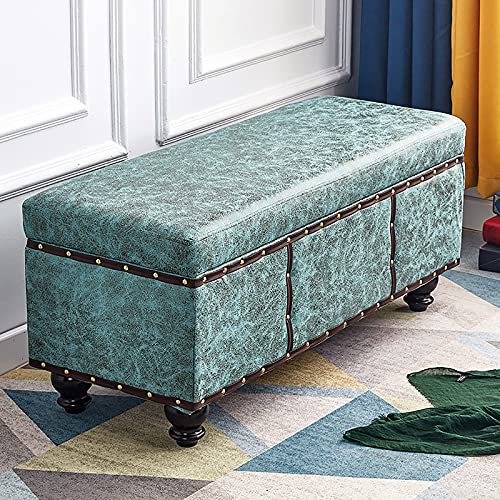 Moderner rechteckiger Kunstleder-Pouf mit aufklappbarer Oberseite, dekorative Fußstütze für Wohnzimmer und Schlafzimmer, Cyanblau, 40 x 40 x 45 cm von Generisch