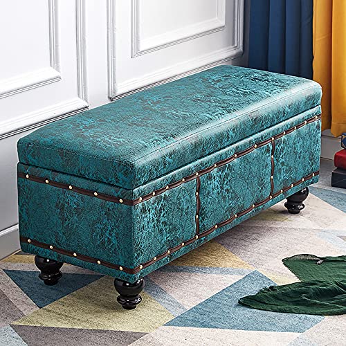 Moderner rechteckiger Pouf Ottomane mit Hebe-Top-Aufbewahrung, dekorative Kunstleder-Fußstütze für Wohnzimmer und Schlafzimmer, Blau-Grün, 40 x 40 x 45 cm von Generisch