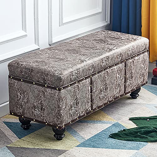 Moderner rechteckiger Pouf Ottomane mit Hebe-Top-Aufbewahrung, graues Kunstleder, Fußstütze, dekorativ für Wohnzimmer & Schlafzimmer, 60 x 40 x 45 cm (24 x 16 x 18 Zoll) von Generisch
