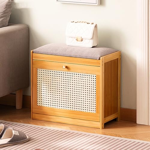 Moderner rechteckiger Sitzhocker aus Holz mit Stauraum, Ottomane, Bouclé Polsterbank für Schlafzimmer, Eingangsbereich, Flur, Badezimmer, Wohnzimmer – stilvoller Aufbewahrungssitz von Generisch
