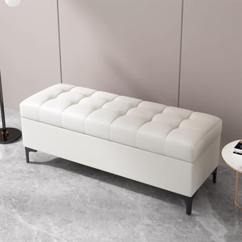 Moderner rechteckiger Sitzhocker mit Stauraum, multifunktionale Bank für Schlafzimmer und Eingangsbereich, stilvoll mit Stauraum, weiß, 60 x 40 x 43 cm, ideal für Wohn- und Schlafzimmerdekoration von Generisch
