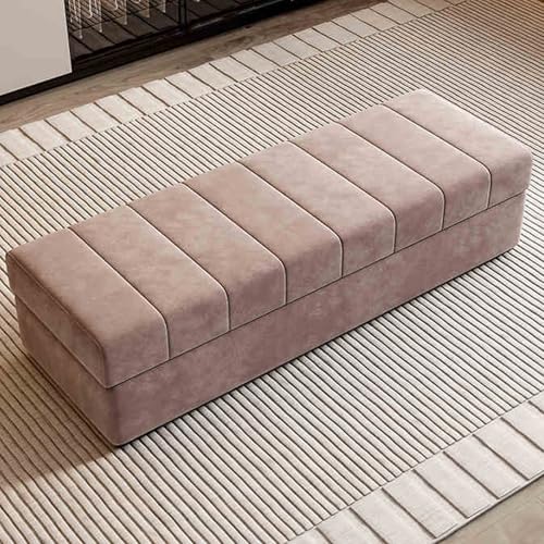 Moderner rechteckiger Sitzhocker mit Stauraum – Polsterbank mit Massivholzrahmen für Schlafzimmer & Wohnzimmer – stilvolle Schuhaufbewahrung Ottomane Braun 120 x 45 cm von Generisch