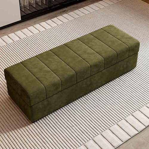 Moderner rechteckiger Sitzhocker mit Stauraum – gepolsterter Pouf mit Massivholzrahmen, Schuhnizer für Eingangsbereich, stilvoller Schlaf- und Wohnzimmer-Behälter (grün, 110 x 45 cm) von Generisch