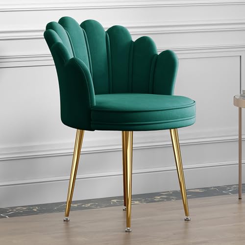 Moderner rosa Samt-Esszimmerstuhl mit Blütenblatt-Rückenlehne und Metallbeinen, bequemer Freizeitsessel für Büro, Esszimmer oder Schminktisch, grüne Sitzhöhe 47 cm von Generisch