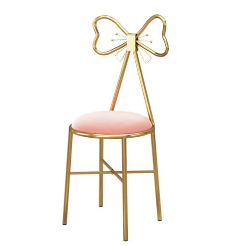 Moderner rosa Samtstuhl mit Fliege, 30 x 32 x 80 cm, stilvoller Loungesessel für Salon, Spa, Café, Pub und Küche, elegantes Eisengestell-Design von Generisch