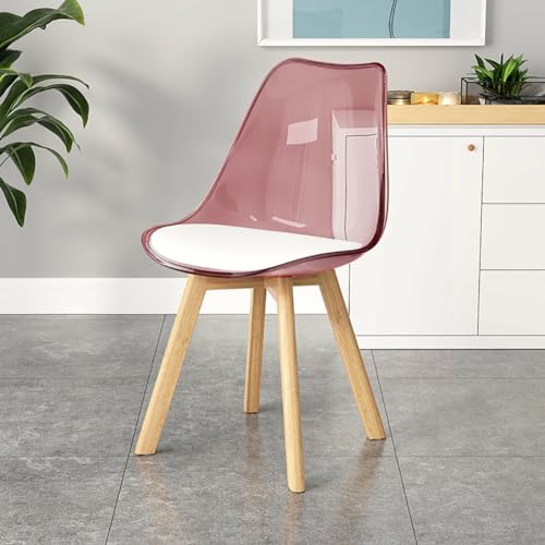 Moderner rosa gepolsterter Esszimmerstuhl mit transparenter hoher Rückenlehne, massiver Buche Beine und Anti-Rutsch-Pad, ideal für Zuhause, Küche und Büro von Generisch