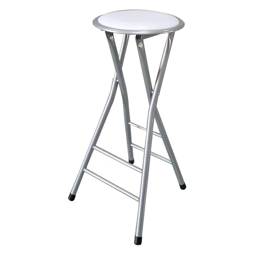 Moderner rückenfreier, tragbarer Klapphocker, hohe Bar mit Fußstütze, weiße Thekenhöhe 61 cm, leichter und platzsparender Hochstuhl für Küche oder Barbereich von Generisch