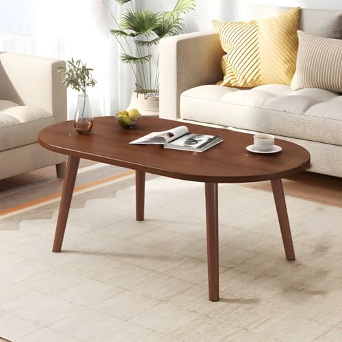 Moderner runder / ovaler Couchtisch mit Ablage, stilvoller Beistelltisch aus Holz für Wohnzimmer, kompaktes Design, natürliches Finish, kleiner Akzenttisch mit Regalen von Generisch