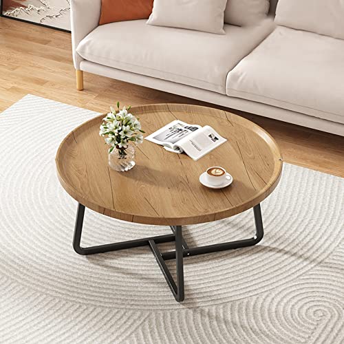 Moderner runder Couchtisch, Industrie-Design, kleiner Wohnzimmertisch, Cocktailtisch für Salon, Schlafzimmer, Büro, Holzscheite, 50 x 50 x 40 cm von Generisch