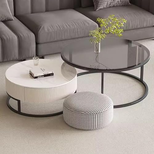 Moderner runder Couchtisch 2er Set, Holz Kreis geprägtes Design mit Metallgestell für Wohnzimmer, Balkon, Büro, einfache Montage Moderner runder Couchtisch 2er Set, Holz Kreis geprägtes Design mit Metallgestell für Wohnzimmer, Balkon, Büro, einfache Montage von Generisch