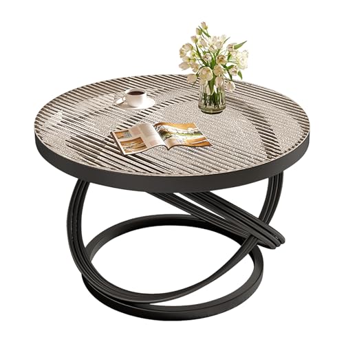Moderner runder Couchtisch aus Glas mit Metallrahmen, kleiner Beistelltisch für Wohnzimmer oder Büro, kein Zusammenbau erforderlich, dekoratives und praktisches Möbelstück, schwarz, 70 cm von Generisch