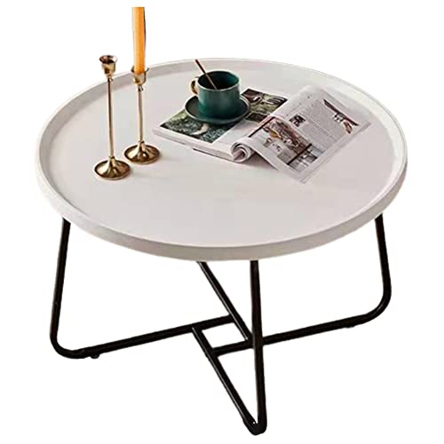 Moderner runder Couchtisch aus Walnussholz, mit schwarzem Metallrahmen, multifunktionales Wohnzimmermöbel für kleine Räume (Größe: 60 x 39 cm) von Generisch