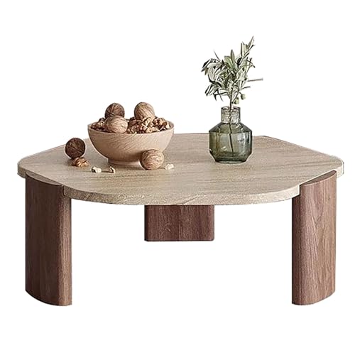 Moderner runder Couchtisch für Wohnzimmer, rustikaler Beistelltisch aus Massivholz mit Rockboard-Oberseite, stilvolles 70 cm Schreibtischregal, modernes Design (Braun) von Generisch