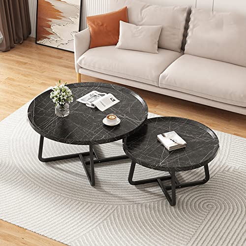 Moderner runder Couchtisch im Industrie-Design, kleiner Akzenttisch für Wohnzimmer, Schlafzimmer, Büro, schwarz, 1 Stück (80 cm + 60 cm), stilvoller Cocktailtisch von Generisch