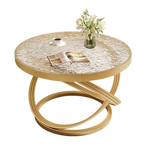 Moderner runder Couchtisch mit Glastischplatte und Metallrahmen, kleiner Beistelltisch für Wohnzimmer oder Büro, kreatives und dekoratives Design, keine Montage erforderlich (Gold) von Generisch