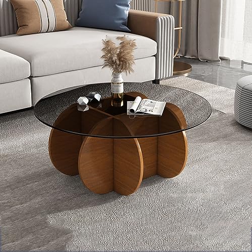Moderner runder Couchtisch – stilvolle Glasplatte und Massivholzsockel, ideal für Wohnzimmer und Terrasse, klarer Mitteltisch aus gehärtetem Glas, moderner Möbelakzent. Moderner runder Couchtisch – stilvolle Glasplatte und Massivholzsockel, ideal für Wohnzimmer und Terrasse, klarer Mitteltisch aus gehärtetem Glas, moderner Möbelakzent. von Generisch