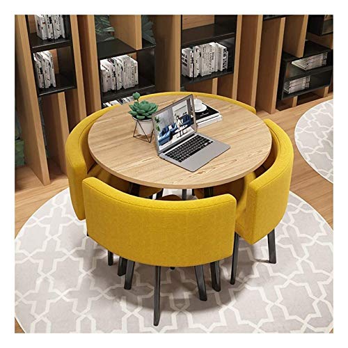 Moderner runder Esstisch Set für Geschäftstreffen und Freizeit Büro Couchtisch mit Stühlen für Cafés und Wohnzimmer, schlichtes Design in Rot und Gelb Baumwollleinen Moderner runder Esstisch Set für Geschäftstreffen und Freizeit Büro Couchtisch mit Stühlen für Cafés und Wohnzimmer, schlichtes Design in Rot und Gelb Baumwollleinen von Generisch