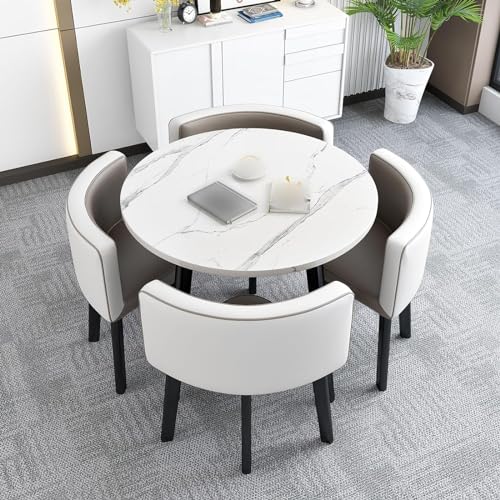 Moderner runder Esstisch Set mit 4 Stühlen für Küche Frühstück Wohnzimmer Büro Empfangsraum Club Tisch Möbel Moderner runder Esstisch Set mit 4 Stühlen für Küche Frühstück Wohnzimmer Büro Empfangsraum Club Tisch Möbel von Generisch