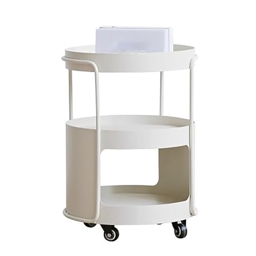 Moderner runder Nachttisch mit Rollen und Regal, kleiner Couchtisch für kompaktes Schlafzimmer oder Wohnzimmer, hoher Nachttisch (weiß) von Generisch