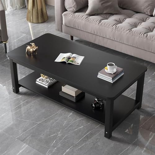 Moderner rustikaler Couchtisch mit 2-stöckigem offenem Regal, Metallrahmen und Holzplatte, ideal für Wohnzimmer als Sofa oder Cocktailtisch von Generisch