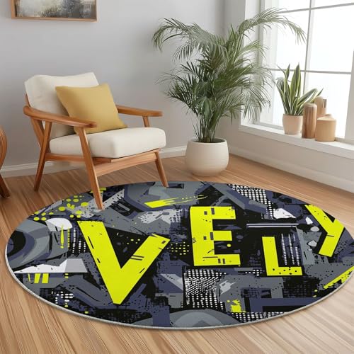 Moderner rutschfeste Teppich Rund, 150 x 150 cm Maschine Waschbar Teppich mit Doodle Stil Geometrie Buchstaben Muster, Dunkelgrau Kurzflor Teppiche Runder für Schlafzimmer Kinderzimmer Sofa Küche Moderner rutschfeste Teppich Rund, 150 x 150 cm Maschine Waschbar Teppich mit Doodle Stil Geometrie Buchstaben Muster, Dunkelgrau Kurzflor Teppiche Runder für Schlafzimmer Kinderzimmer Sofa Küche von Generisch