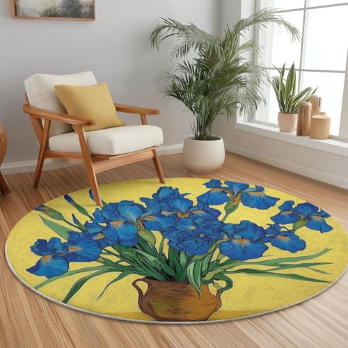 Moderner rutschfeste Teppich Rund, 60 x 60 cm Maschine Waschbar Teppich mit Blume Iris Ölgemälde Muster, Gelb Kurzflor Teppiche Runder für Schlafzimmer Kinderzimmer Sofa Küche Fußmatte Moderner rutschfeste Teppich Rund, 60 x 60 cm Maschine Waschbar Teppich mit Blume Iris Ölgemälde Muster, Gelb Kurzflor Teppiche Runder für Schlafzimmer Kinderzimmer Sofa Küche Fußmatte von Generisch