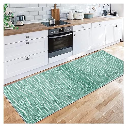 Moderner rutschfester geometrischer Teppich, 80 x 200 cm, waschbar, Küchenmatte, stilvoller Patchwork-Teppich für Flur, Schlafzimmer, hellgrüne Fliesen von Generisch