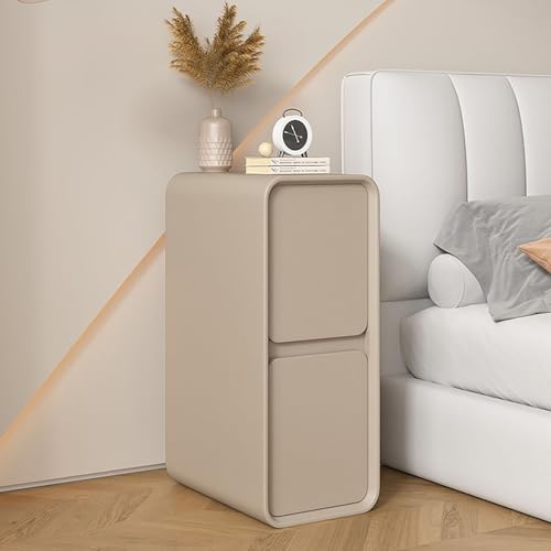 Moderner schlanker Nachttisch mit 2 Schubladen, Nachttisch aus Kunstleder, kompakter Aufbewahrungsschrank für Schlafzimmer, Wohnzimmer, Sofa-Seite – Khaki (20 cm) von Generisch
