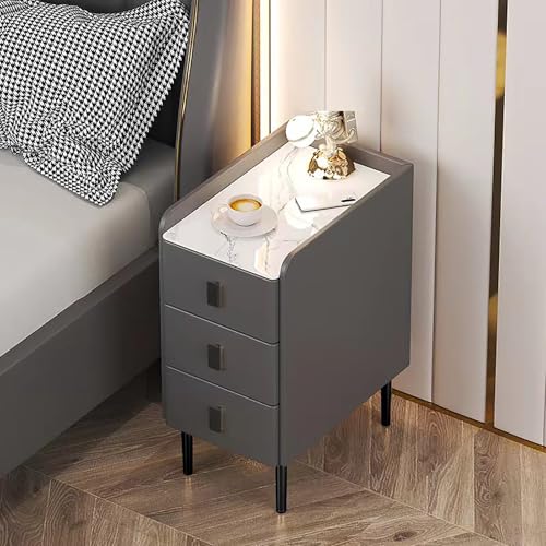 Moderner schlanker Nachttisch mit 3 Schubladen, Kunstleder & Massivholzrahmen, Steintischplatte für Schlafzimmer Moderner schlanker Nachttisch mit 3 Schubladen, Kunstleder & Massivholzrahmen, Steintischplatte für Schlafzimmer von Generisch