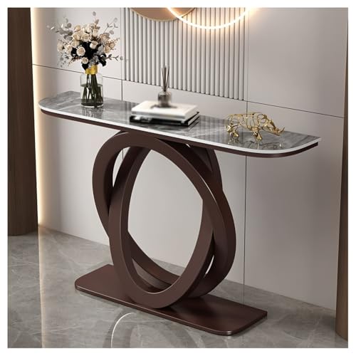 Moderner schmaler Konsolentisch mit Kunstmarmorplatte und geometrischem Metallsockel, stilvolles Aufbewahrungsdesign für Eingangsbereich, Flur, Wohnzimmer, Foyer von Generisch