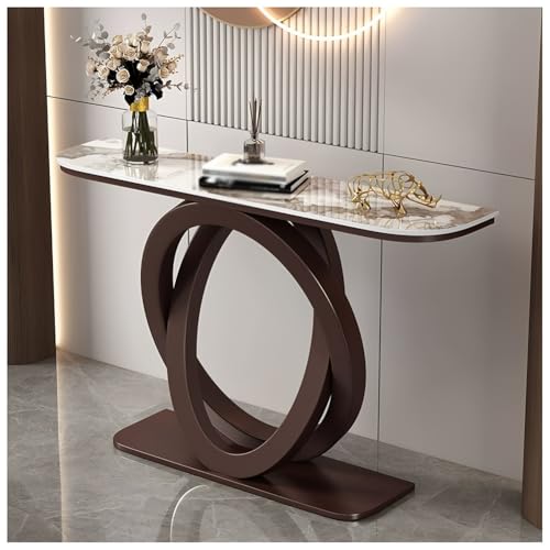 Moderner schmaler Konsolentisch mit Kunstmarmorplatte und geometrischem Metallsockel, stilvolles Aufbewahrungsdesign für Eingangsbereich, Flur, Wohnzimmer, Foyer von Generisch