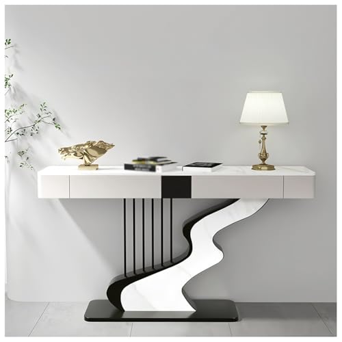 Moderner schmaler Konsolentisch mit Steinplatte & Metallfuß, 2 Schubladen Lagerregal für Flur, Wohnzimmer, Foyer, geometrisches Rahmendesign von Generisch