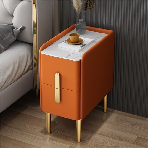 Moderner schmaler Nachttisch mit 2 Schubladen, Nachttisch mit Metallbeinen und Steinplatte, stilvoller Beistelltisch aus Holz für Schlafzimmer und Wohnzimmer, platzsparendes Design (Orange, 30 x 49,9 Moderner schmaler Nachttisch mit 2 Schubladen, Nachttisch mit Metallbeinen und Steinplatte, stilvoller Beistelltisch aus Holz für Schlafzimmer und Wohnzimmer, platzsparendes Design (Orange, 30 x 49,9 von Generisch