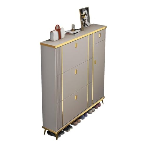 Moderner schmaler Schuhschrank mit 3 Klappschubladen, platzsparender Eingang für Flur und Schrank, stilvolles Schuhregal (100 x 17 x 120 cm) von Generisch