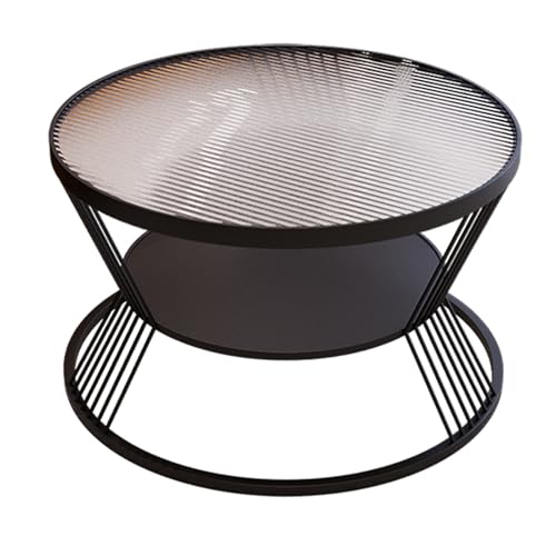 Moderner schwarzer Couchtisch, runder Beistelltisch mit zwei Ebenen, gehärtetes Glas & Metallrahmen, stilvolle Wohnzimmermöbel für Zuhause & Büro (45 x 45 cm) von Generisch