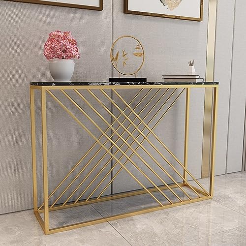 Moderner schwarzer Konsolentisch – Sofatisch aus Kunstmarmor mit stabilem Metallrahmen, stilvolle Flurmöbel für kleine Räume (100 x 30 x 80 cm) von Generisch