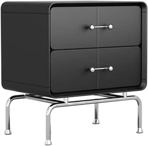 Moderner schwarzer Nachttisch 2er Set mit Doppelschubladen und Edelstahlgriffen für kleine Räume von Generisch
