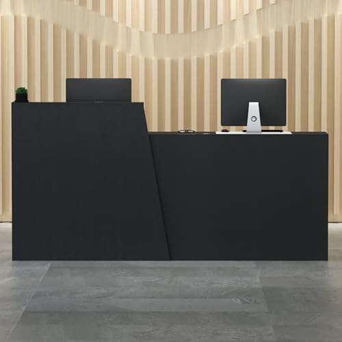 Moderner schwarzer Schreibtisch aus Holz mit Theke und Schubladen, eleganter Empfang für Büro, Salon, Foyer, geräumiges 240 x 42 x 100 cm, Design für professionelle Räume von Generisch
