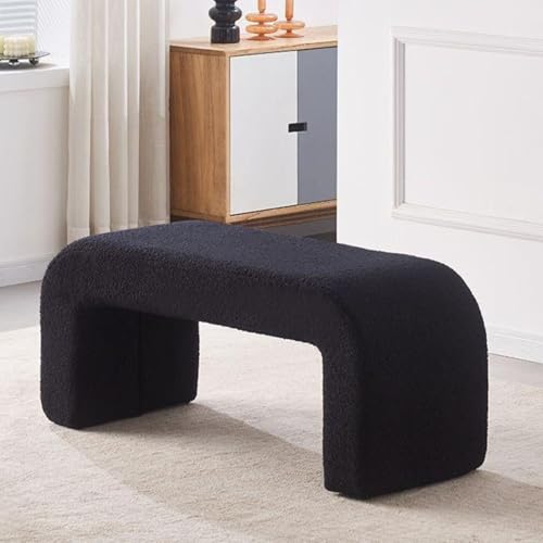 Moderner schwarzer Sherpa-Ottomane, Sitzbank, gepolstert, für Wohnzimmer, Schlafzimmer und Eingangsbereich, kompaktes gewölbtes Design von Generisch