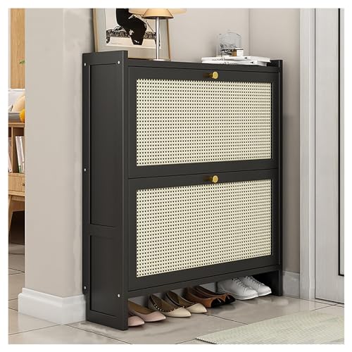 Moderner schwarzer freistehender Schuhschrank mit 2 Ebenen, 50 cm Eingangsbereich mit 2 Türen, 2 Ablagen, verstecktem Fach, feuchtigkeitsbeständig, leicht zu reinigen, klappbares Design Moderner schwarzer freistehender Schuhschrank mit 2 Ebenen, 50 cm Eingangsbereich mit 2 Türen, 2 Ablagen, verstecktem Fach, feuchtigkeitsbeständig, leicht zu reinigen, klappbares Design von Generisch