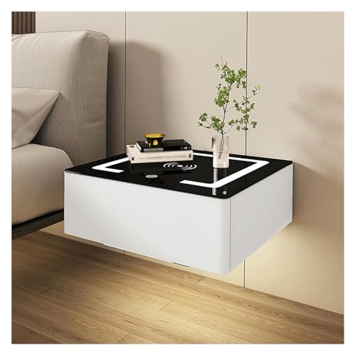 Moderner schwebender Nachttisch mit Schublade, wandmontierter Nachttisch, intelligenter Nachttisch, intelligenter LED-Nachttisch mit 1 Schublade (Farbe: Weiß, Größe: 40 x 40 x 18 cm) von Generisch