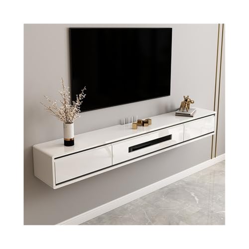 Moderner schwebender TV-Schrank, 200 cm, Wandhalterung, TV-Ständer mit Stauraum, Gummiholz, Medienkonsole für Wohnzimmer und Schlafzimmer, stilvolles weißes Design für unter dem TV-Display Moderner schwebender TV-Schrank, 200 cm, Wandhalterung, TV-Ständer mit Stauraum, Gummiholz, Medienkonsole für Wohnzimmer und Schlafzimmer, stilvolles weißes Design für unter dem TV-Display von Generisch