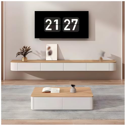 Moderner schwebender TV-Schrank, Wandmontiertes TV-Regal mit Aufbewahrungsschubladen & Türen, stilvolles Home Entertainment Center, 140 cm TV-Ständer für Wohnzimmer, platzsparendes Design von Generisch