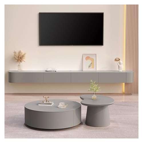 Moderner schwebender TV-Ständer aus Holz, Wandmontage, TV-Aufbewahrungsschrank mit 3/4 Regalen, stilvolle Unterhaltungseinheit für Wohnzimmer, Weiß, 140 cm, platzsparendes Design von Generisch