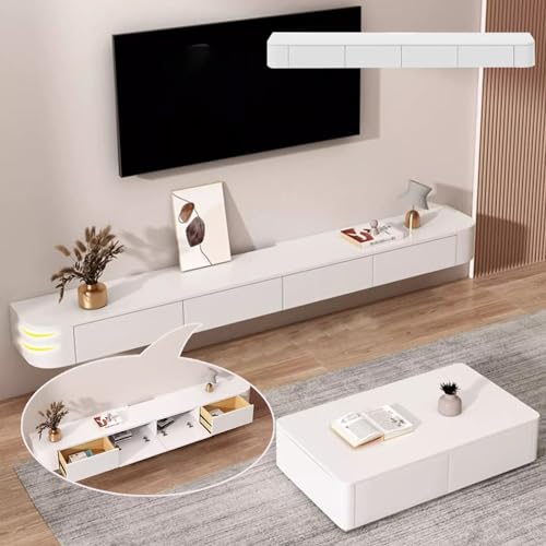 Moderner schwebender TV-Ständer mit mehreren Ablagefächern, großes Wandregal für Wohnzimmer oder Schlafzimmer (Weiß, 300 x 20 x 24 cm) von Generisch