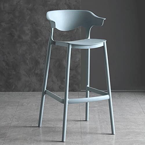 Moderner stapelbarer Barhocker aus Kunststoff mit Rückenlehne für Küche, Theke, Wohnzimmer, Garten und Freizeit, 65 cm, Blau von Generisch