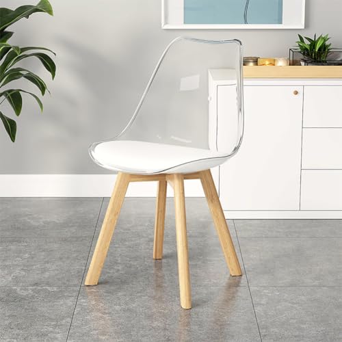 Moderner transparenter Esszimmerstuhl mit hoher Rückenlehne und gepolstertem Sitz, Beine aus massivem Buchenholz und Anti-Rutsch-Pad, perfekt für Zuhause, Küche und Büro von Generisch
